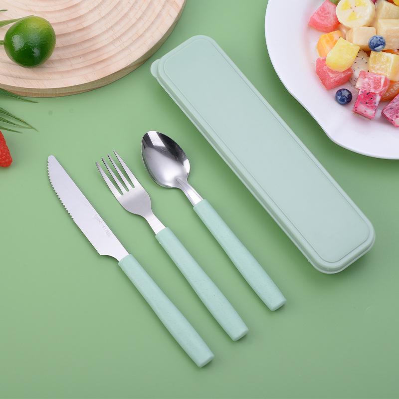 

Изысканный портативный набор столовых приборов из нержавеющей стали - ложка, вилка, нож, подарочный набор для обедов на открытом воздухе зелёный