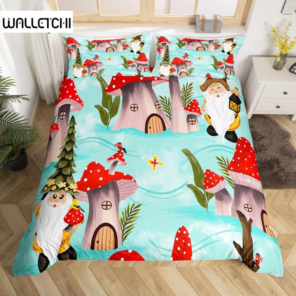 Cartoon Mushrooms Duvet Cover Kawaii Fungus Bedding Set Wild Mushroom Stuff Comforter Cover Twin King for Boys Girls Room Decor