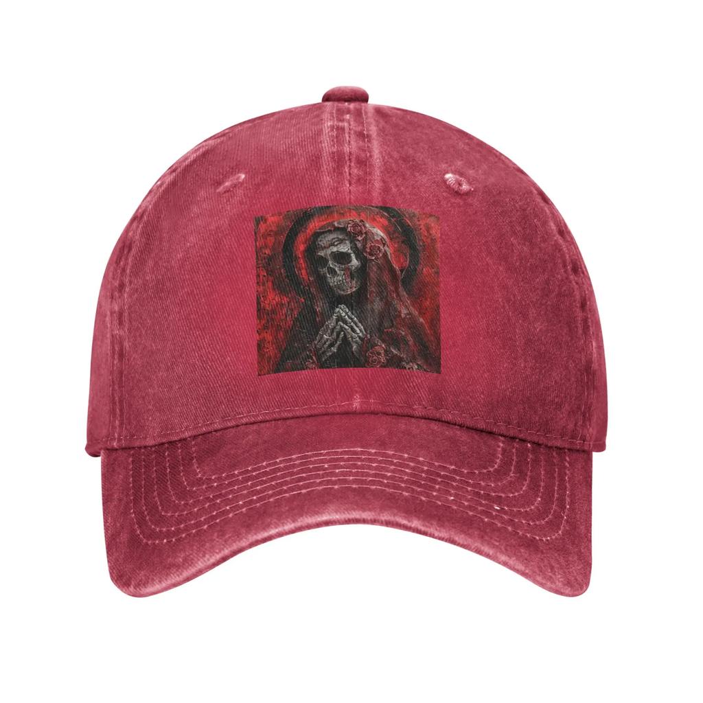 Santa Muerte Saint Death Goth Mexican Muertos Skull Washed Denim Cap Baseball Caps Adjustable Hat Summer Unisex Baseball Hats