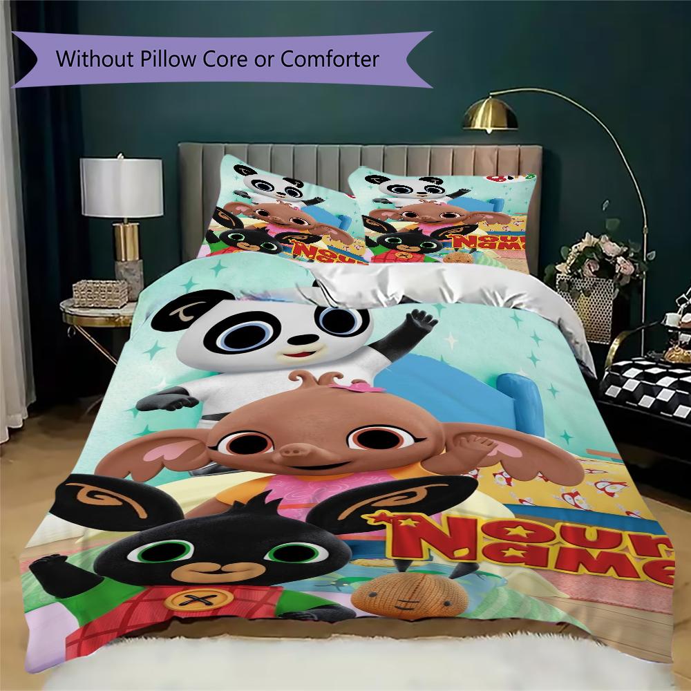 Custom Name Bing Bunny Pattern Bedding uilt Set uilt Cover Pillowcase Home Decoration Birthday Gift (1*duvet cover+2*pillowcase without core)