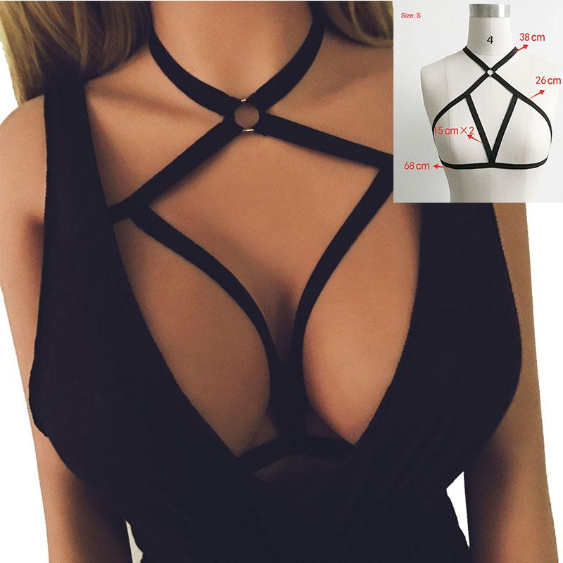 Sexy Bandage BHs Bindebänder Dessous Atmungsaktiv Sexuell Schwarz Körbchenloser BH Hohl Elastisch Käfig BH Bandage Träger
