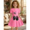 Süßes Helles Schmetterlings-Kirsch-Leoparden-Schleifen-Print Rundhals Kurzarm A-Linie Sommer-Schwingkleid für Mädchen