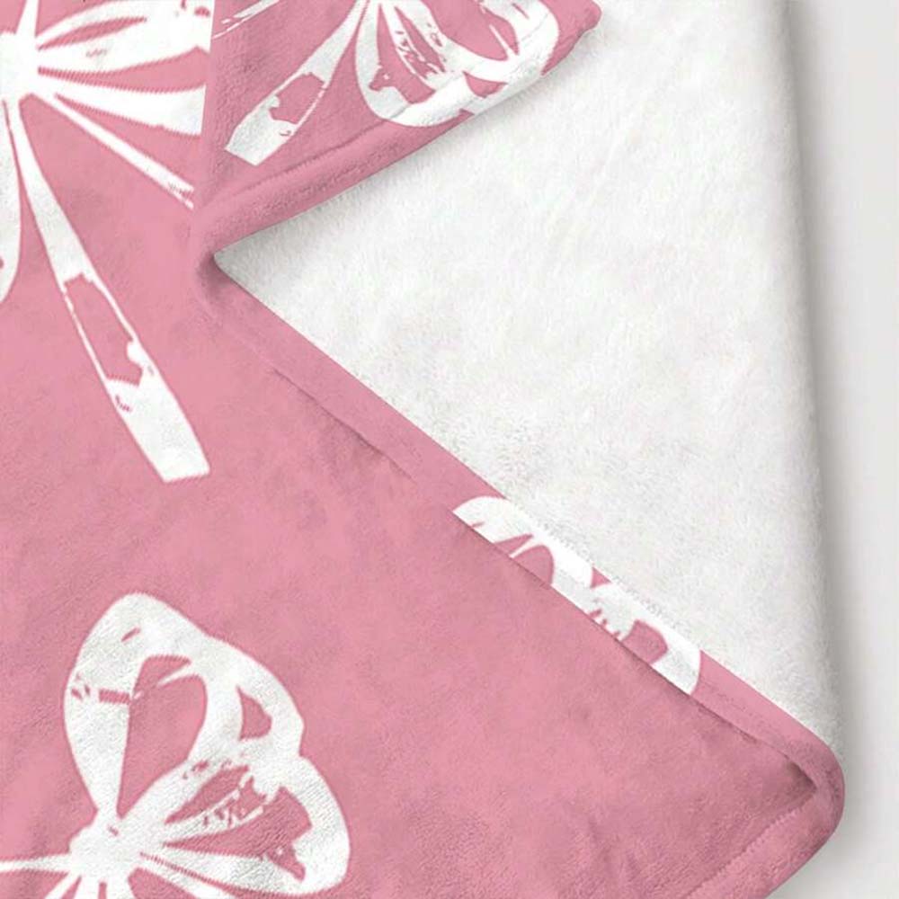 1pc Pink Coquette Bow Print Flannel Throw Blanket Soft Warm Lightweight Blanket for Couch Bed Sofa Bedroom Living Room Decor