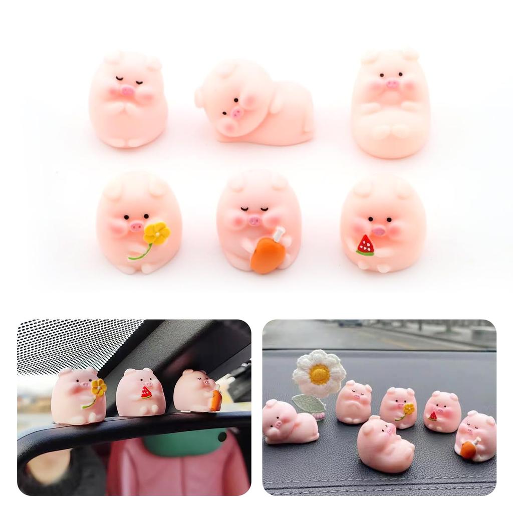 PAVIKE Car Ornament Cute Pig Figurine Set of 6 Car