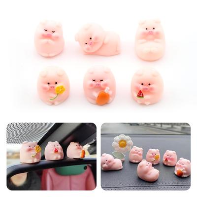 PAVIKE Car Ornament Cute Pig Figurine Set of 6 Car
