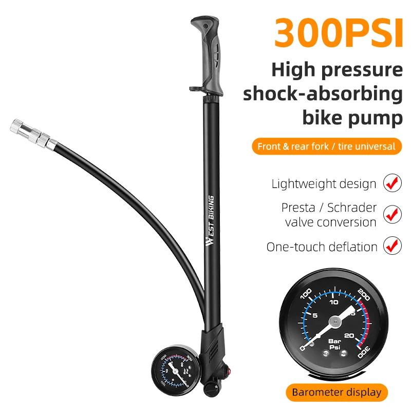 WEST BIKING 300PSI Bicycle Pump LCD Digital Diaplay Air Pressure Gauge Bike Pump Portable Tire Infalator MTB Cycling Equipment