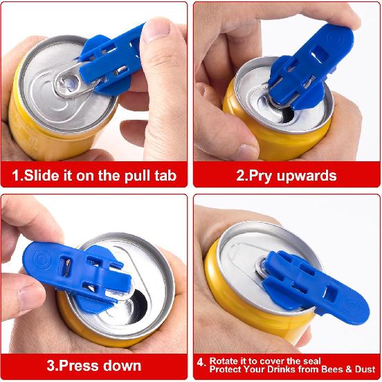 6pcs Manual Soda Beer Can Opener, Pop Beverage Can Cover Lid Protector, Plastic Drink Shields for Picnics Barbecues Camping Music Festival- Yellow &