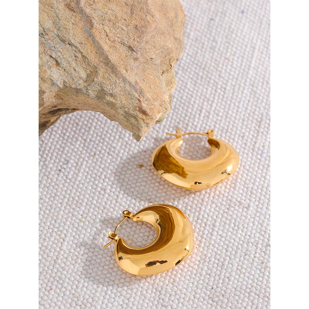 Eetit Rust Proof Stainless Steel Geometric Chunky Unusual Hoop Earrings for Women Gold Color PVD Texture Charm Stylish Jewelry