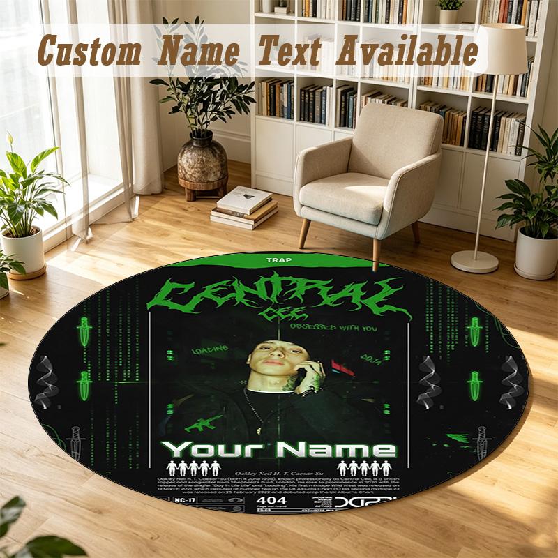 Round Rug Custom NameCentral Cee Pattern Non Slip Carpet Home Floor Decor