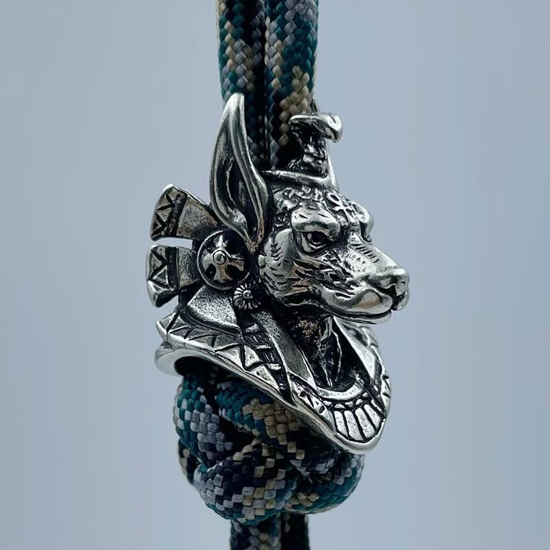 Ancient Egypt Death God Jackal Head Brass Edc Knife Beads Diy Paracord Woven Lanyard Pendants Jewelry Outdoor Accessories