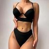 2 pezzi/set donne alla moda costume da bagno con ferretto raccolta elastico donne reggiseno push-up slip a vita alta costume da bagno beachwear