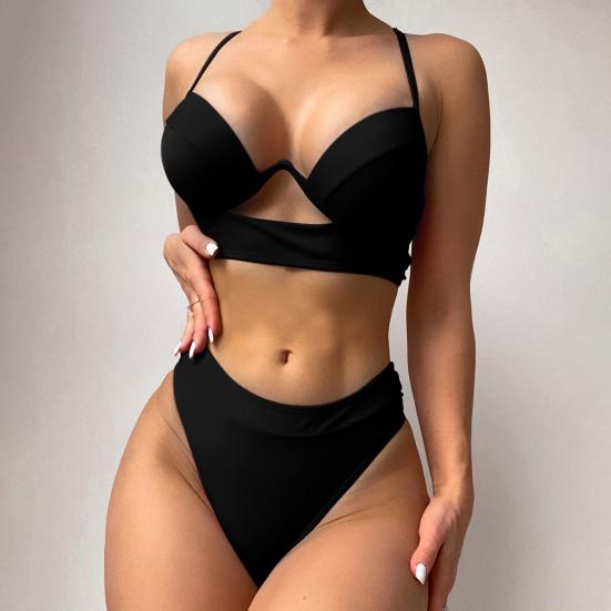 2 pezzi/set donne alla moda costume da bagno con ferretto raccolta elastico donne reggiseno push-up slip a vita alta costume da bagno beachwear