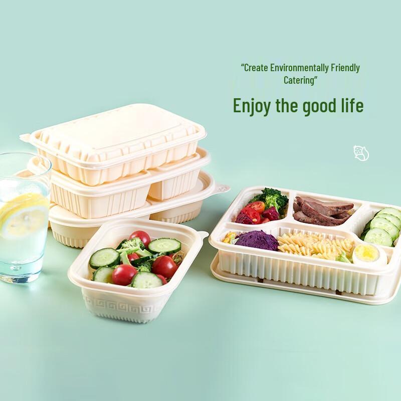 Biodegradable 4-Compartment Lunch Boxes with Lids (20-Pack)