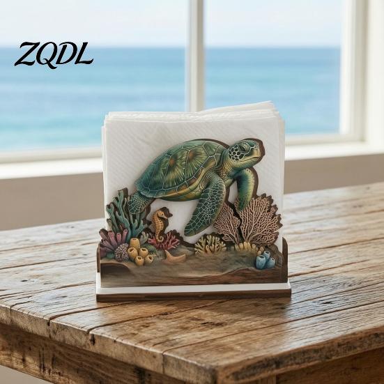 Durable Wood Napkin Caddy for Parties Rustic Wooden Holder, Octopus/Bird/Goose/Turtle/Black Bear/Elephant Pattern, Compact Tissue Sturdy Holder