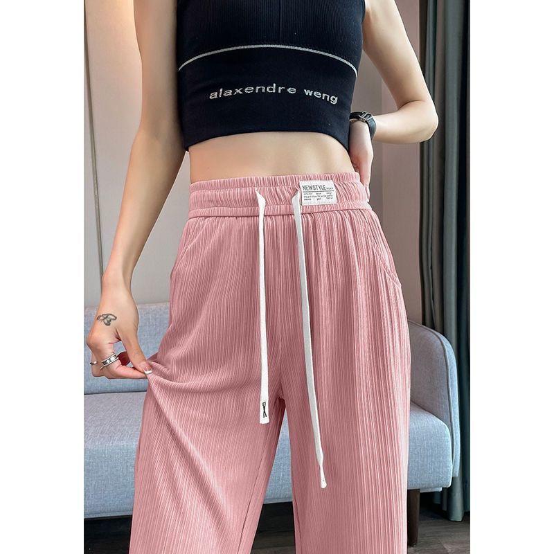 Women s Summer Ice Silk Wide-Leg Trousers—Quick Dry, Loose, Casual Korean Style 4XL розовый