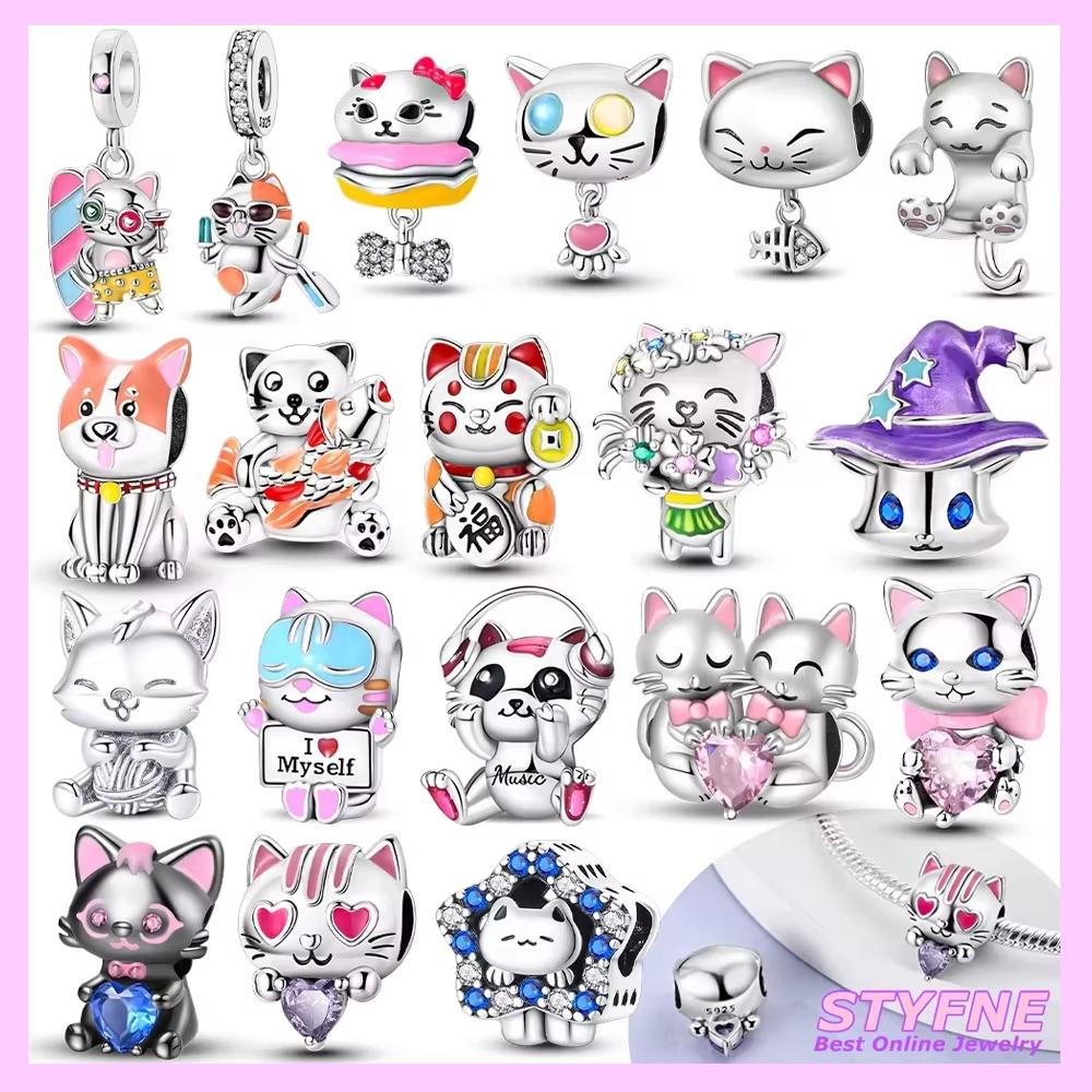 Classic Original Copper Pink Cute Cat Zircon Pendant Purple Magic Hat Cat Beads Fit Bracelet Women Jewelry Making Diy Gift