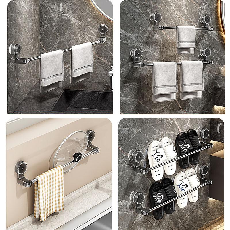 43-67cm Retractable Suction Cup Wall Towel Rack No Drilling Single Rod Towel Holder Kitchen Bathroom Organizer Shelf Accessories