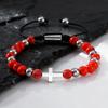 Heiliger Benedikt Edelstahlarmband für Herren, Armband mit roten Kiefernsteinen, Katholischer Christlicher Schmuck