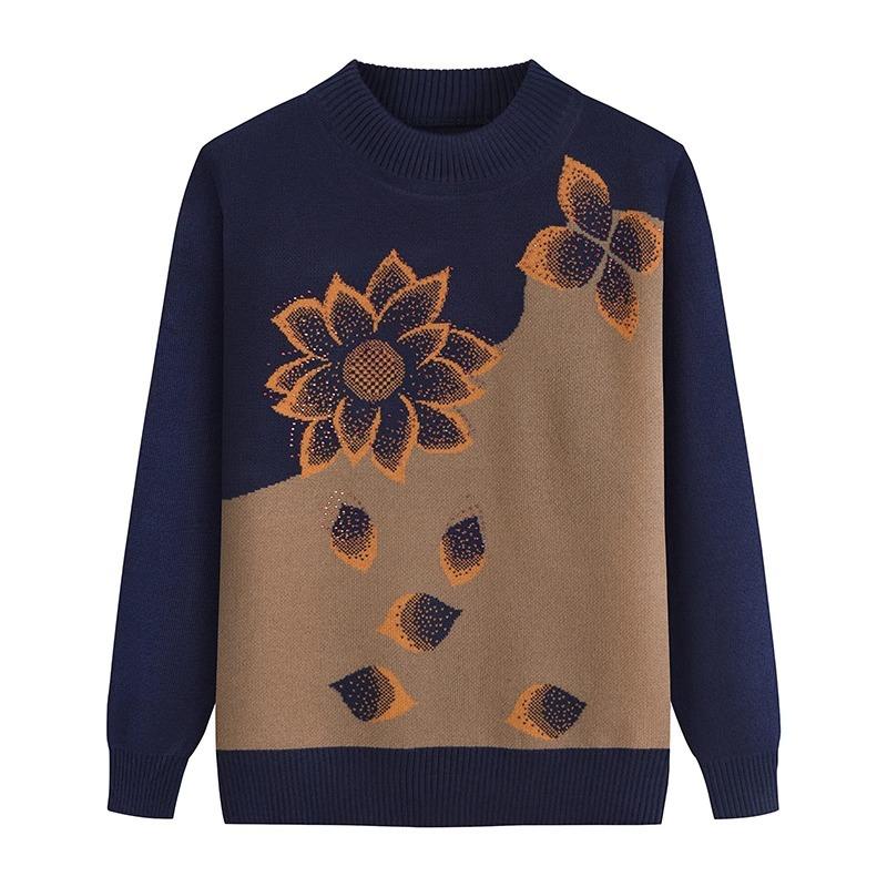 Middle-aged and Elderly Sweaters, Women's Knitwear, Mother Clothes, Autumn and Winter Warm Bottoming Shirts, Elderly Tops