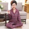 Middle-aged women's 100% pure cotton pajamas women's summer long-sleeved pajamas middle-aged and elderly mother loungewear thin suit