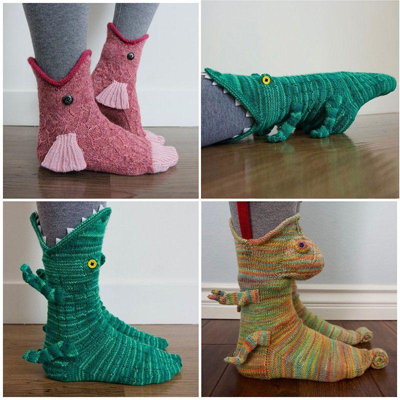 Christmas Crocodile Knit Chameleon Socks Animal Funky Knitting Pattern Gifts