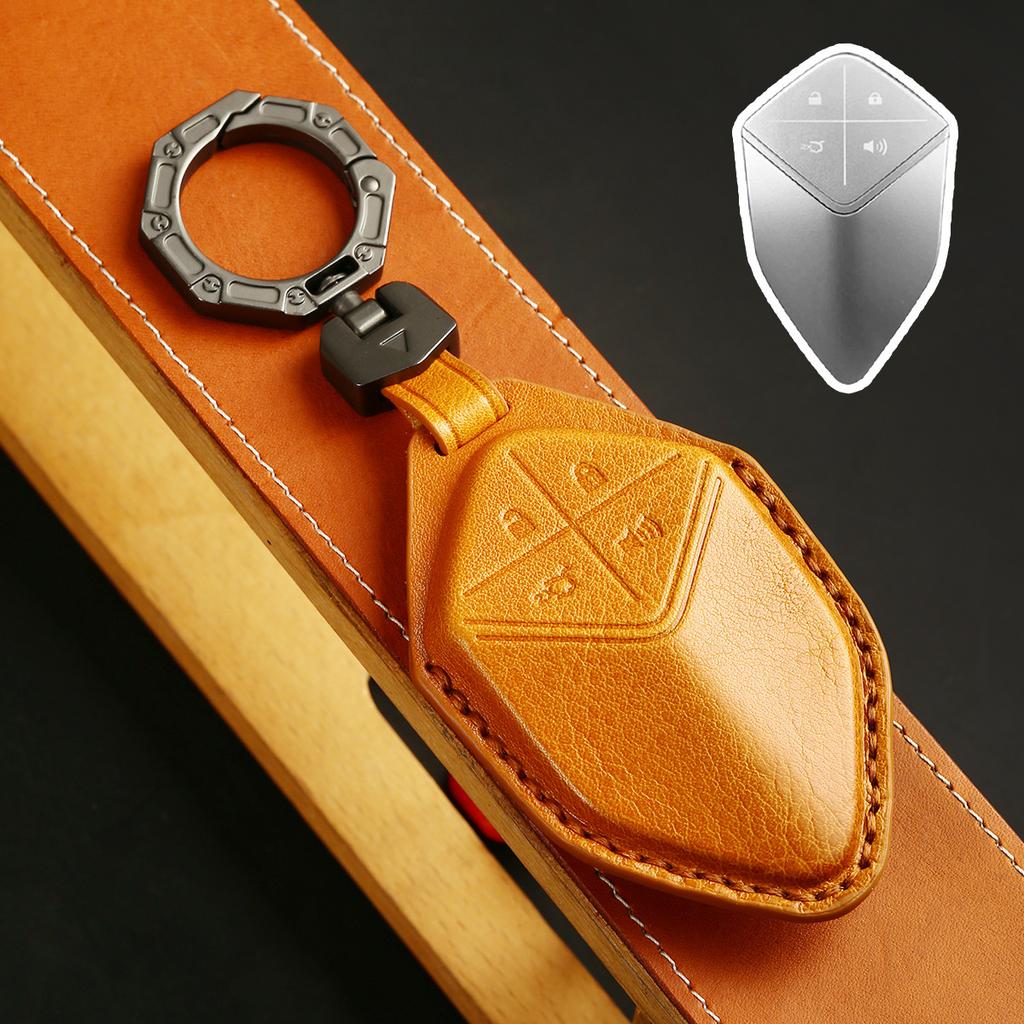 4 Bottons Luxury Genuine Leather Auto Key Fob Cover Case Remote Auto Accessories Fit For Changan Deepal S7 Premium Grade Auto Interior Accessory