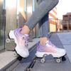 35-44 Boys/ Mens Skate Shoes Walking Shoes  Four-wheeled Roller Skates for Women One-button Retractable Adult Double-row Deformation Shoes