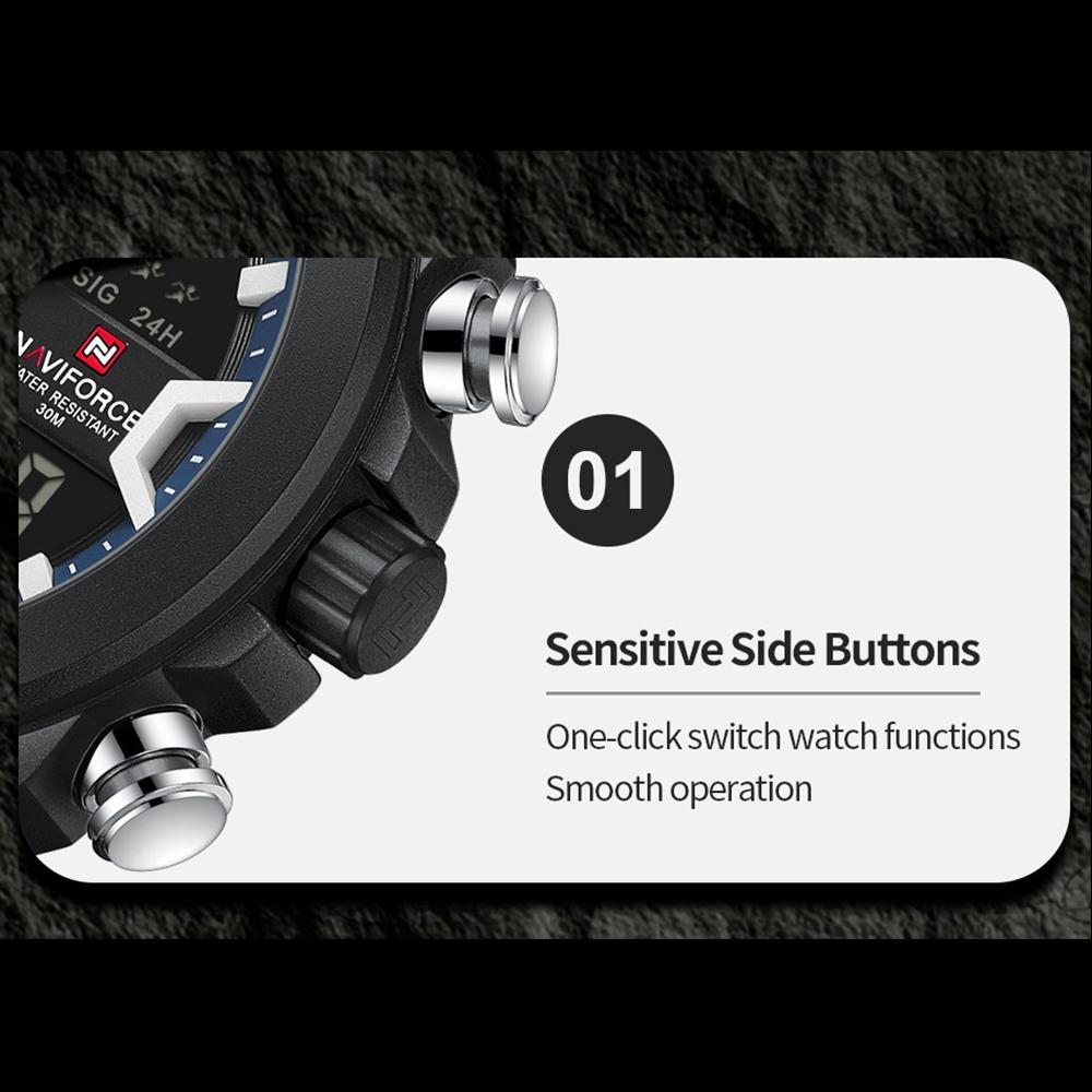 NAVIFORCE Original Men Quartz LCD Digital Watch Leather Strap Waterproof Luminous Pointer Calendar Date Men Boys Casual Watch NF9261