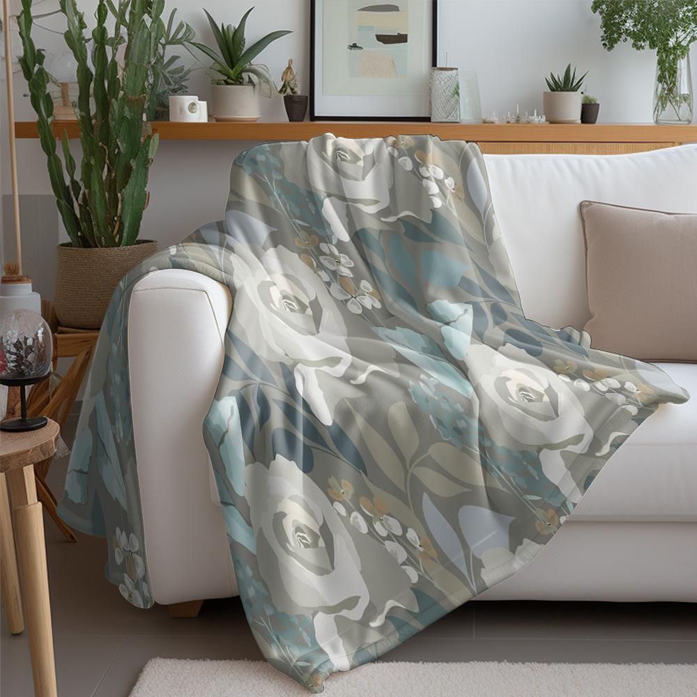 Floral Watercolor Rose Print Fleece Blanket Soft Cozy Throw Blanket for Women Girls Gift