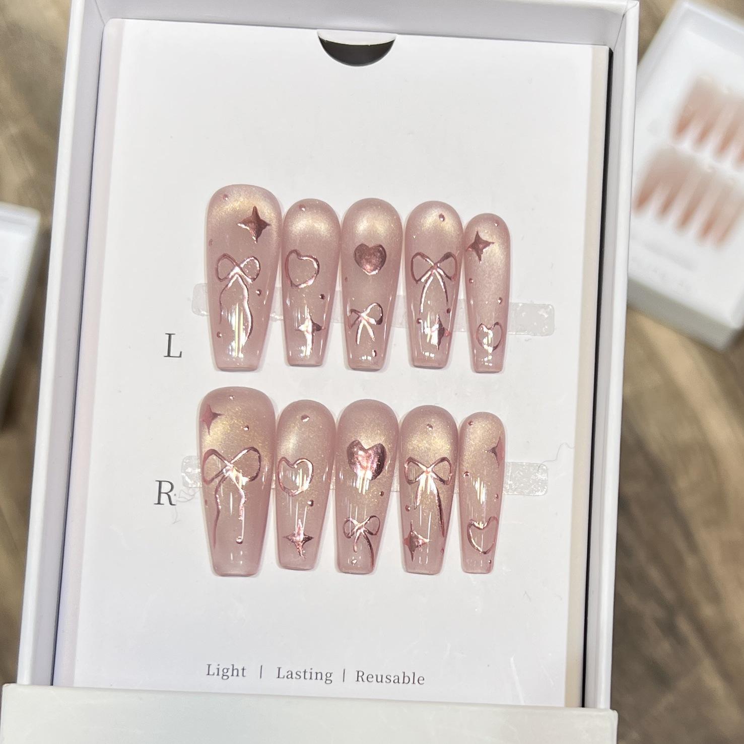 

Dorisun Пурпурные Ногти Кошачий Глаз: Сладкие, Крутые, Острые накладные ногти с волшебным зеркальным сердцем и съемным бантом. Extra Small XS