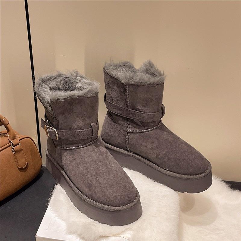 Women's Large Size Winter Warm Fur One Snow Boots Padded Lining Ankle Boots Non-slip Hiking Sports Cotton Boots