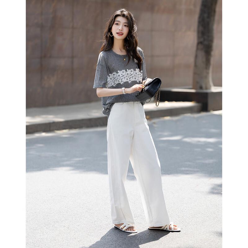 Demana Lace Trim Round Neck T-shirt