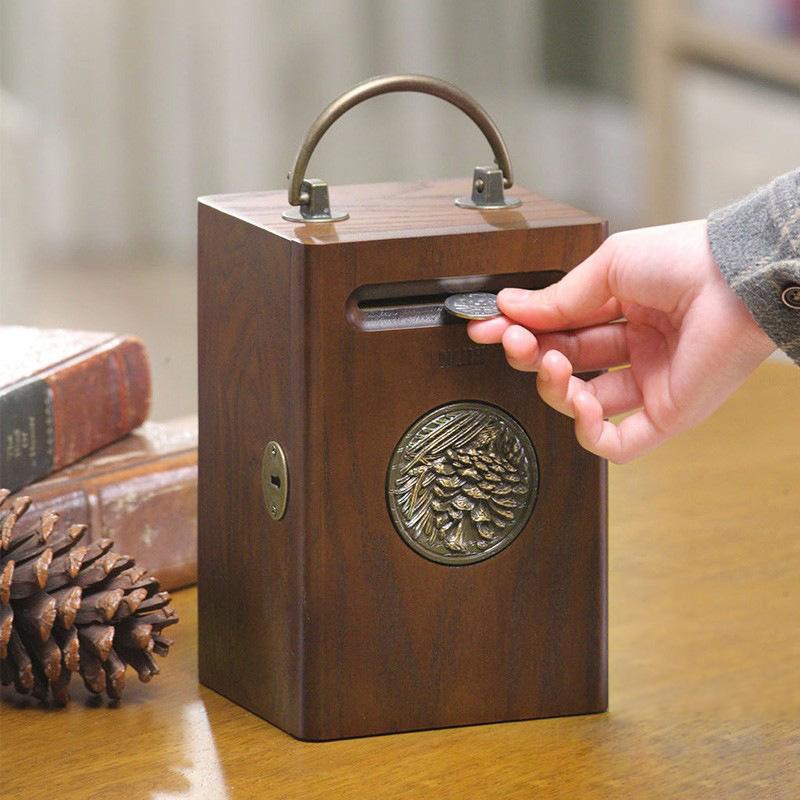 High Quality Solid Wood Piggy Bank, Large Capacity Durable, with Built-in Lock, Large Capacity