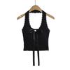 American-Style U-Neck Halter Bow Camisole with Chest Pads - Women's Lace Jacquard Slimming Top