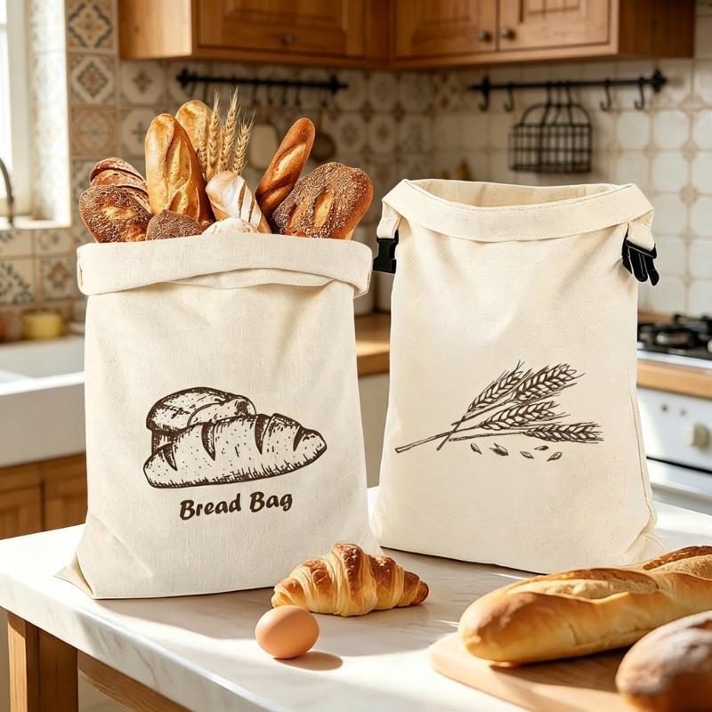 Efficient Cotton Drawstring Bread Sacks For Keeping Baguettes Freshness Compact Kitchen Storage Bag With Sturdy Locked Edges