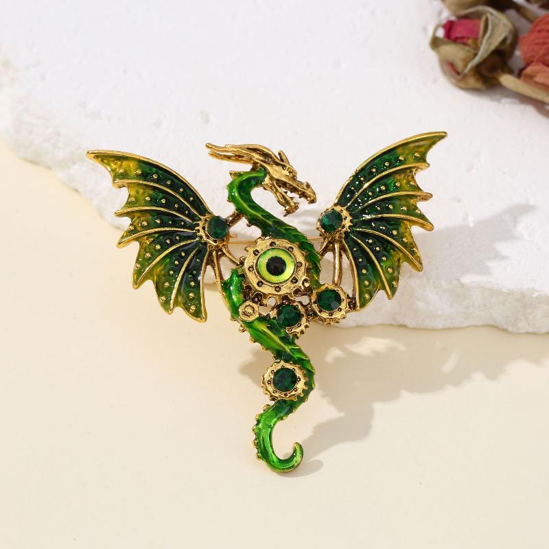 Mechanical Dragon Shaped Enamel Colored Brooch Fantasy Wing Dragon Style Retro Clothing Accessories Badge Jewelry Gift