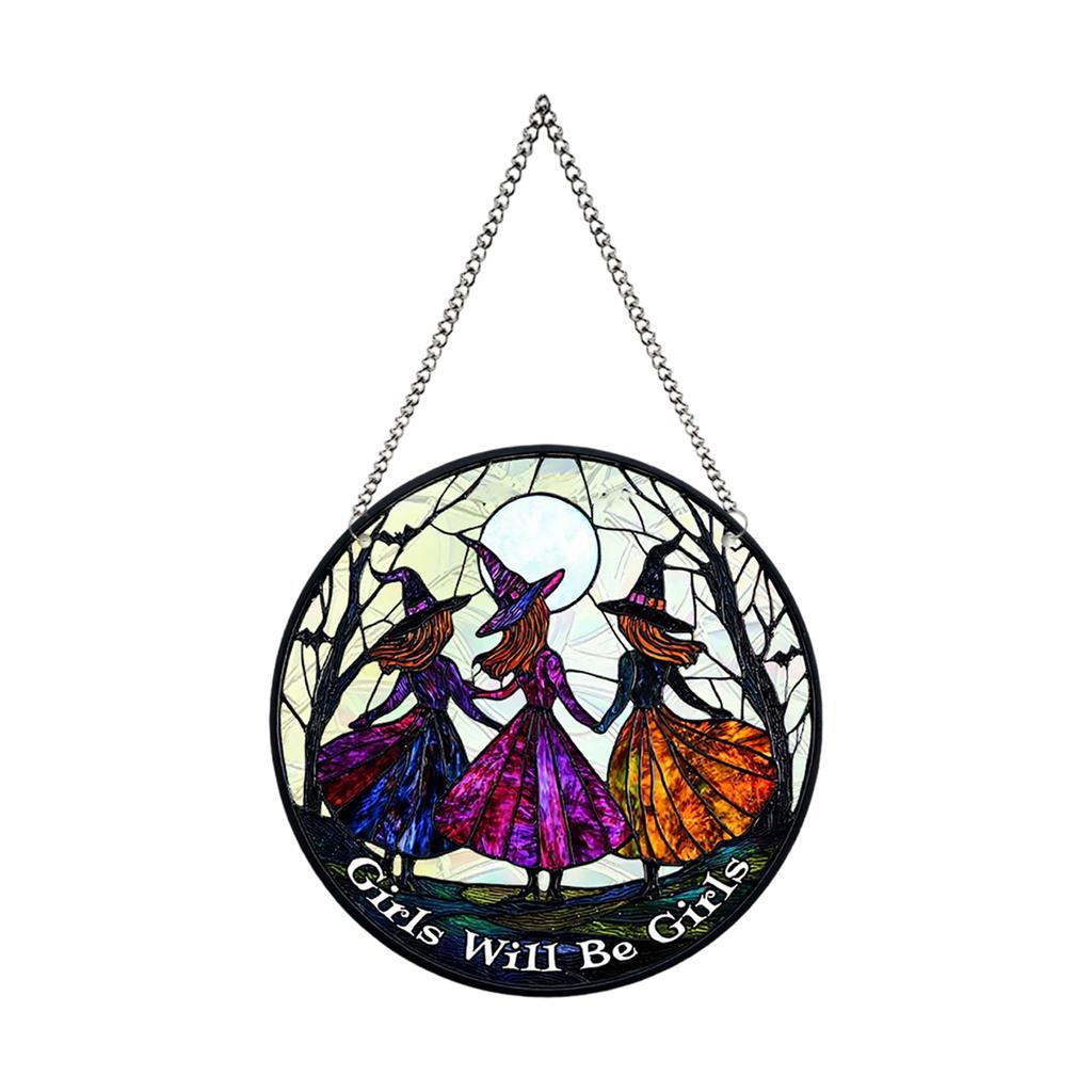 2D Halloween New Cat Witch Window Sunlight Catcher Acrylic Colorful Film Colorful Pendant Wall Decoration