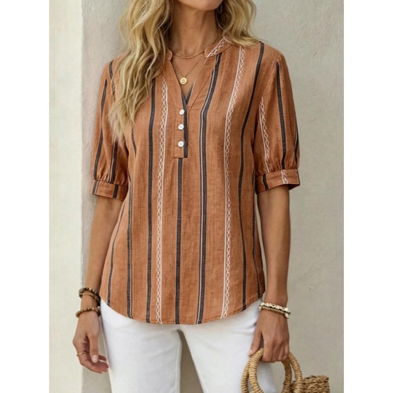 BITCED Women's Fashion Casual Short Sleeve V-Neck  Blouses & Shirts