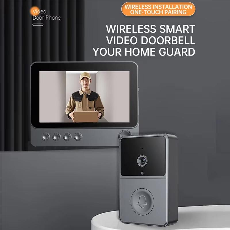2.4G Wireless Video Doorbell Camera 4.3-inch IPS Screen Home Apartment Two-Way Voice Intercom Night Vision Smart Visual Doorbell