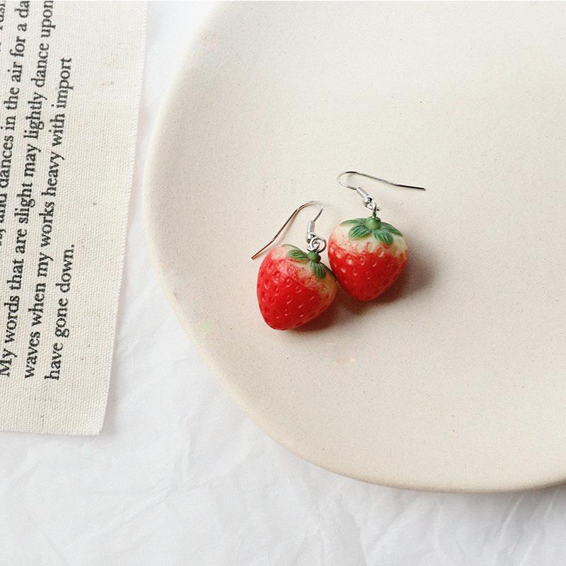 Korean Sweet Strawberry Resin Stud Earrings for Girls – Cute, Simple, No Piercing Needed