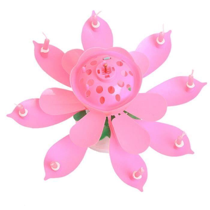 Bougie Musical bougie d'anniversaire Rotative en Forme de Fleur Lotus Light - ROSE