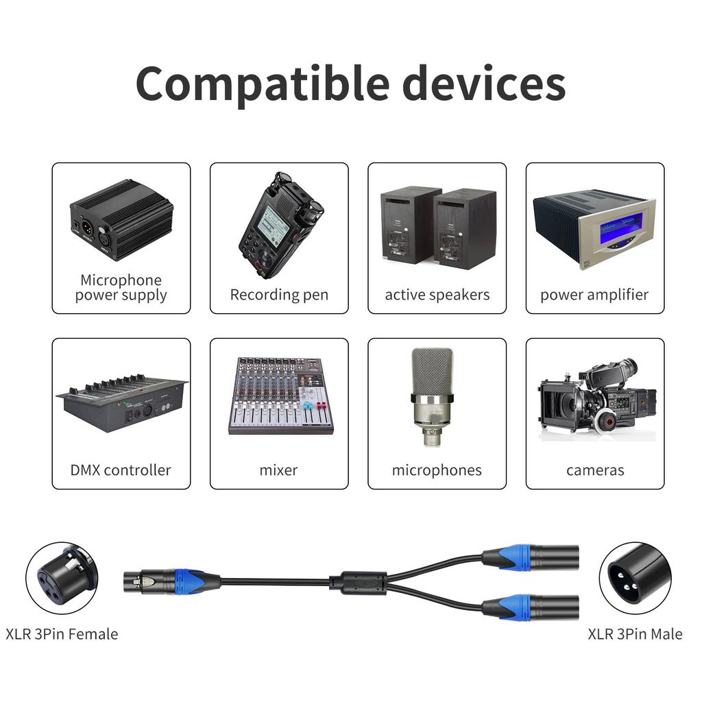 XLR Rozbočovací kabel Mikrofonní Y kabel XLR Samice na Dvojitý XLR Samec 3pinový Jack Rozbočovací kabel Audio adaptér pro Reproduktor