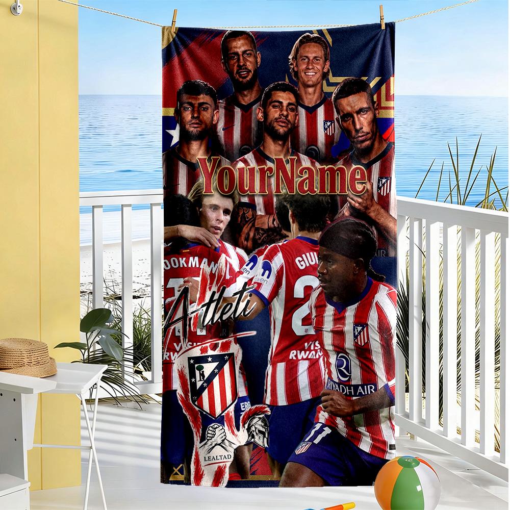 Atletico Madrid Personalized Text Beach Towel Super Soft Microfiber Quickdry Fabric