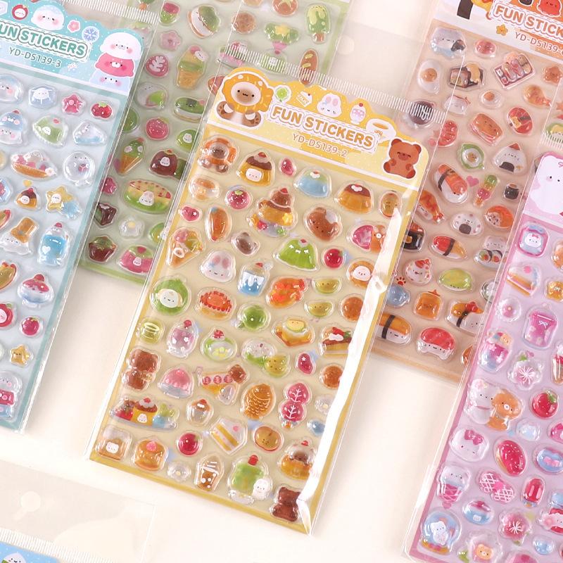 1/6Pcs Cartoon Animals 3D Relief Stickers Reusable Patch For Scrapbooks Planner Journals Laptops Phone Case DIY Stickers