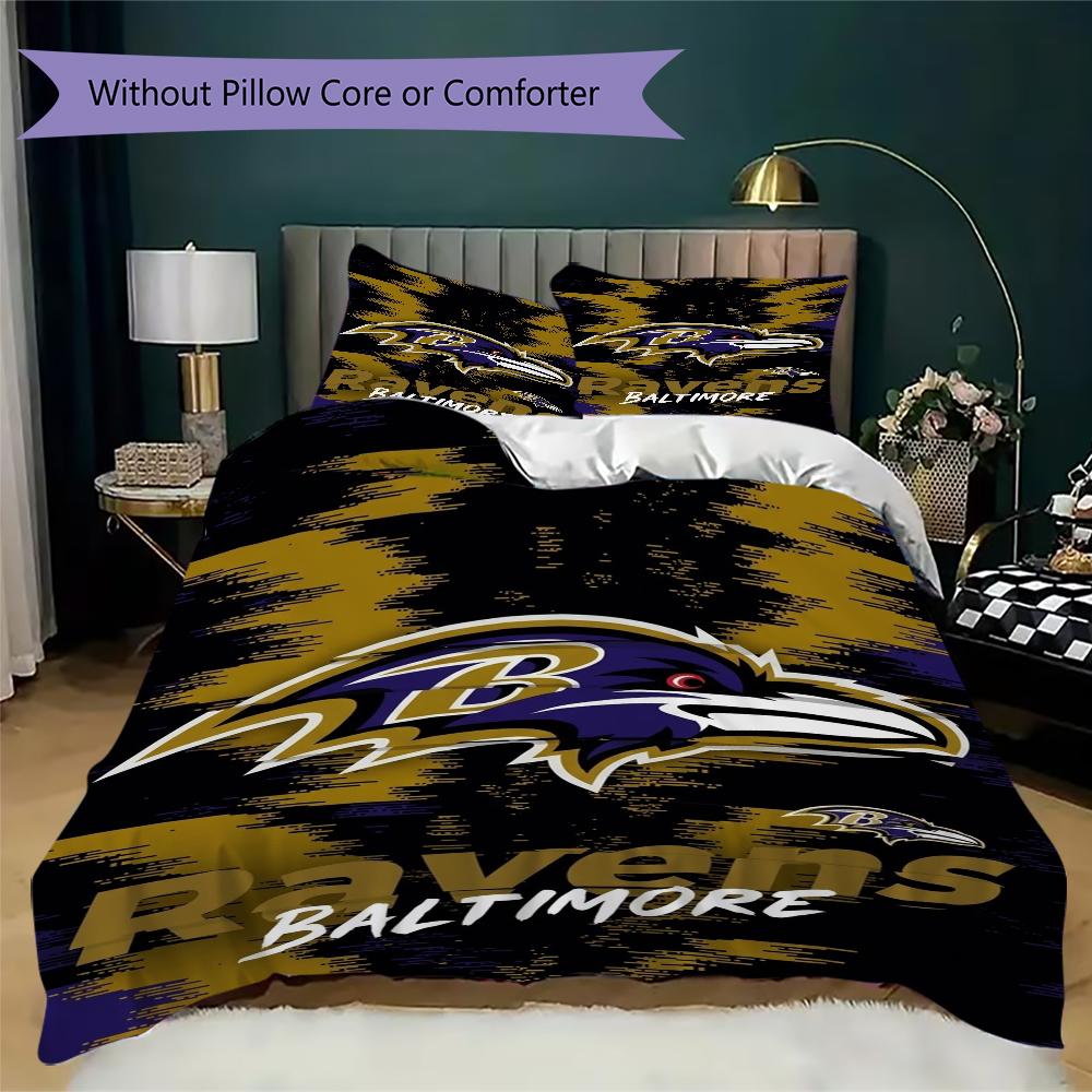 Baltimore Ravens Muster Bettwäsche Steppset Steppdecke Kissenbezug Heimdekoration Geburtstagsgeschenk (1*Bettbezug + 2*Kissenbezug ohne Füllung)