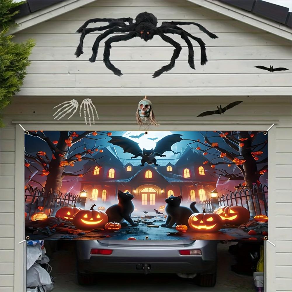 One 2D flat Halloween ghost garage polyester banner pumpkin lantern and haunted house design suitable for Halloween decoration