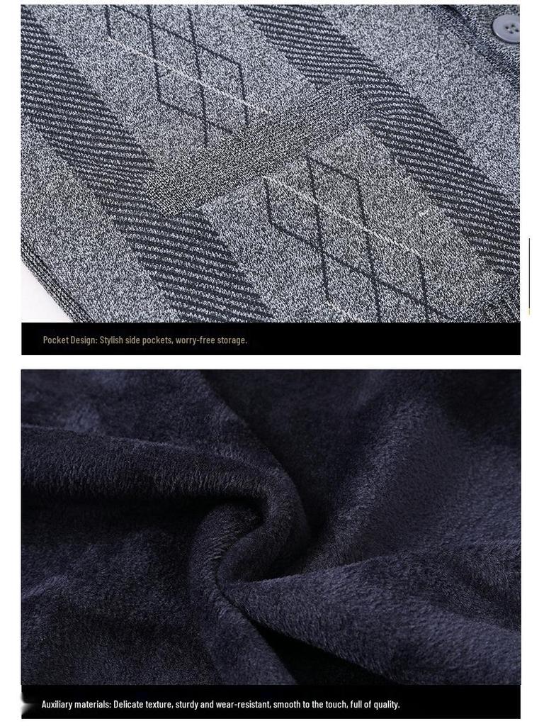 Men's Autumn-Winter Knit Cardigan: Thickened Velvet Sweater for Middle-aged and Elderly Dads and Grandpas.