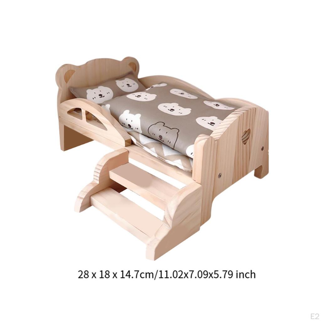 1/12 Wooden Doll Bed Set with Bedding Accessories for Dollhouse Fun