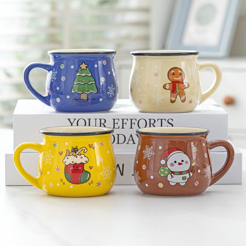 Ceramic Christmas Mug Cartoon Snowman Christmas Tree Mousse Cup Coffee Cup Home Baking Dessert Breakfast Milk Mug for Xmas Gift