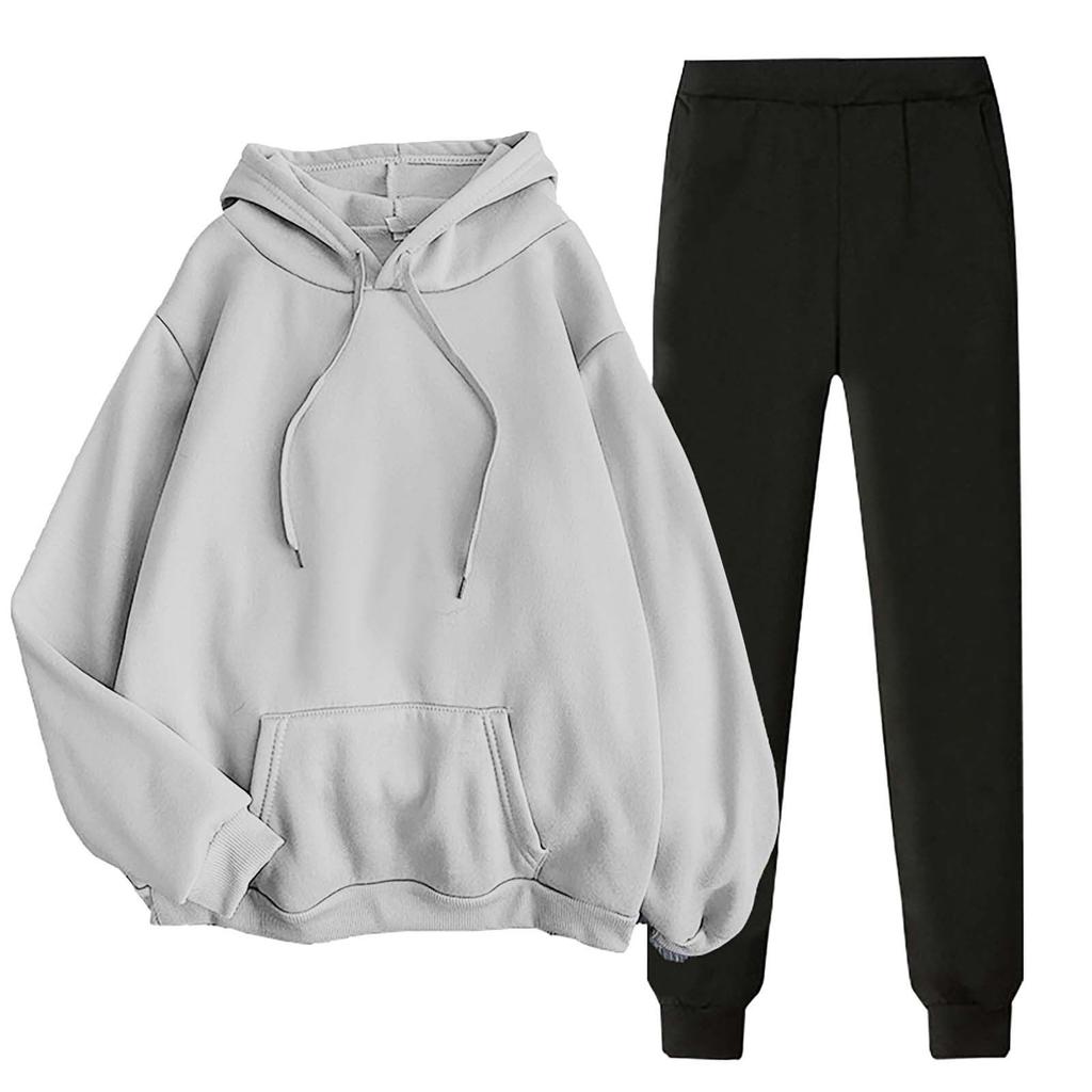Women's Two-piece Casual Solid Color Ribbed Long Sleeved Sweatshirt And Pants Set